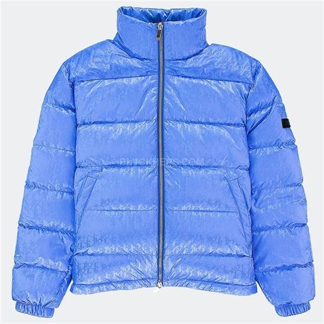 blue dior oblique print down puffer jacket|dior coats.